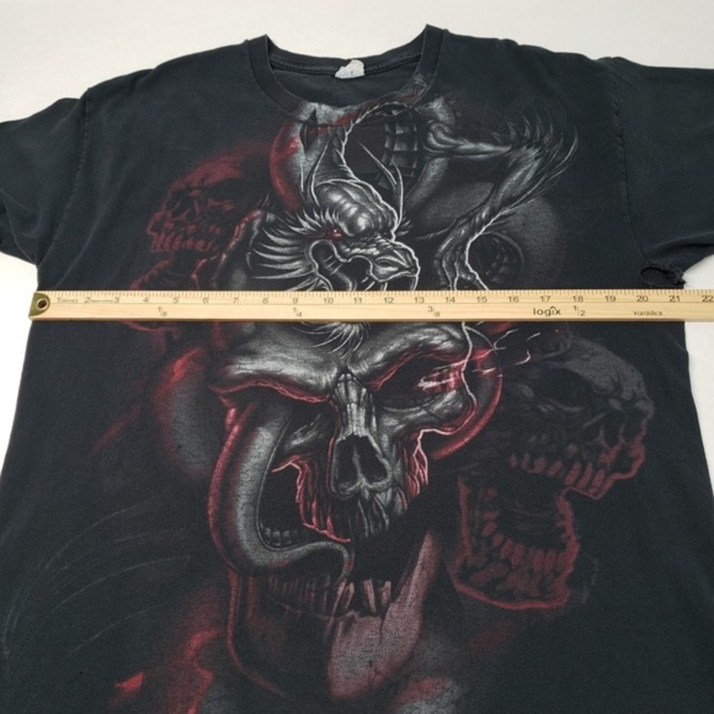 Vintage Dragon Skull T-Shirt Mens Large Black Grunge Goth Graphic Y2K Fantasy - Picture 5 of 16